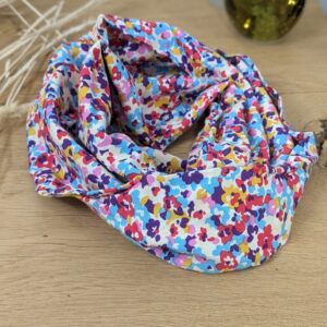 Tour de cou artisanal en tissu multicolore fleuri, modèle snood pop coloré, accessoire fait main pour une touche de couleur vive